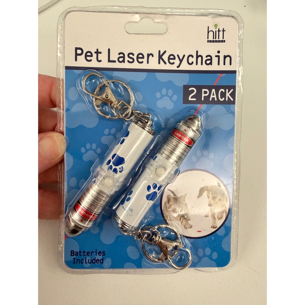 Hitt Brands Pet Laser Keychain 2 Pack White Blue Paw Print Interactive Toy New
